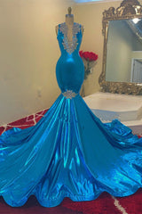 Moderne pailletten Appliques V-hals Mouwloze lange hermermaid prom-jurk