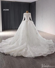 Modest Lace Long Sleeve Balll Gown Wedding Dresses V-neck Corset Back 241085