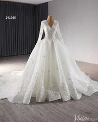 Modest Lace Long Sleeve Balll Gown Wedding Dresses V-neck Corset Back 241085