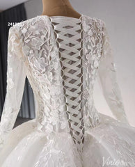 Modest Lace Long Sleeve Balll Gown Wedding Dresses V-neck Corset Back 241085