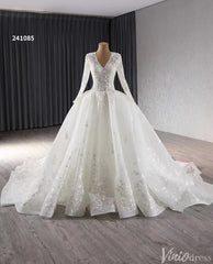 Modest Lace Long Sleeve Balll Gown Wedding Dresses V-neck Corset Back 241085