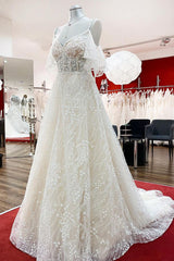 Modeste longue A-line chérie tulle appliques en dentelle robe de mariée avec manches