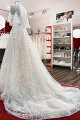 Modeste longue A-line chérie tulle appliques en dentelle robe de mariée avec manches