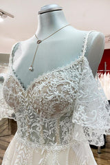 Modeste longue A-line chérie tulle appliques en dentelle robe de mariée avec manches