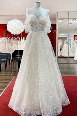 Modeste longue A-line chérie tulle appliques en dentelle robe de mariée avec manches