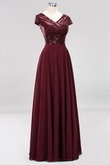 Modest Sequins Aline Chiffon Bridesmaid Dress Burgundy