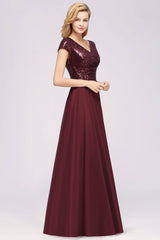 Modest Sequins Aline Chiffon Bridesmaid Dress Burgundy