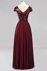 Modest Sequins Aline Chiffon Bridesmaid Dress Burgundy