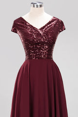 Modest Sequins Aline Chiffon Bridesmaid Dress Burgundy