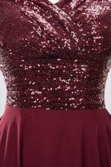 Modest Sequins Aline Chiffon Bridesmaid Dress Burgundy