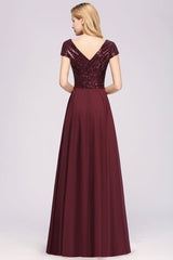 Modest Sequins Aline Chiffon Bridesmaid Dress Burgundy