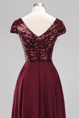 Modest Sequins Aline Chiffon Bridesmaid Dress Burgundy