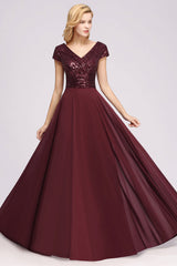 Modest Sequins Aline Chiffon Bridesmaid Dress Burgundy