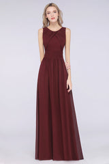 Modest Sleeveless Burgundy Bridesmaid Dresses with Ruffles