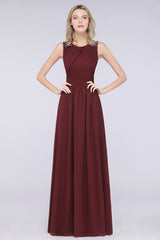 Modest Sleeveless Burgundy Bridesmaid Dresses with Ruffles