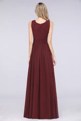 Modest Sleeveless Burgundy Bridesmaid Dresses with Ruffles