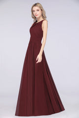 Modest Sleeveless Burgundy Bridesmaid Dresses with Ruffles