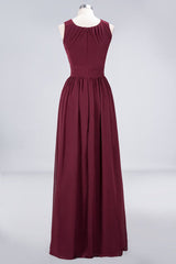 Modest Sleeveless Burgundy Bridesmaid Dresses with Ruffles