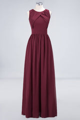 Modest Sleeveless Burgundy Bridesmaid Dresses with Ruffles