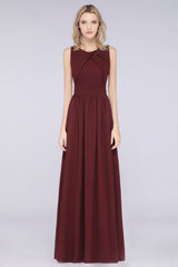Modest Sleeveless Burgundy Bridesmaid Dresses with Ruffles