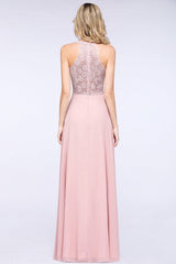 Modest V-Neck Lace Aline Bridesmaid Dresses Chiffon