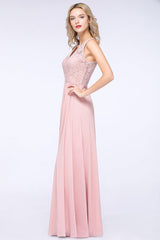 Modest V-Neck Lace Aline Bridesmaid Dresses Chiffon