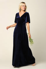 Mother of the Bride Long Flutter Sleeve Velvet Gown