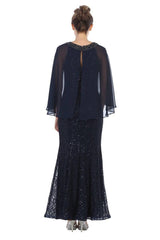 Mother of the Bride Long Formal Cape Dress