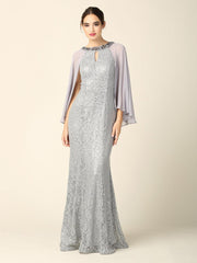 Mother of the Bride Long Formal Cape Dress
