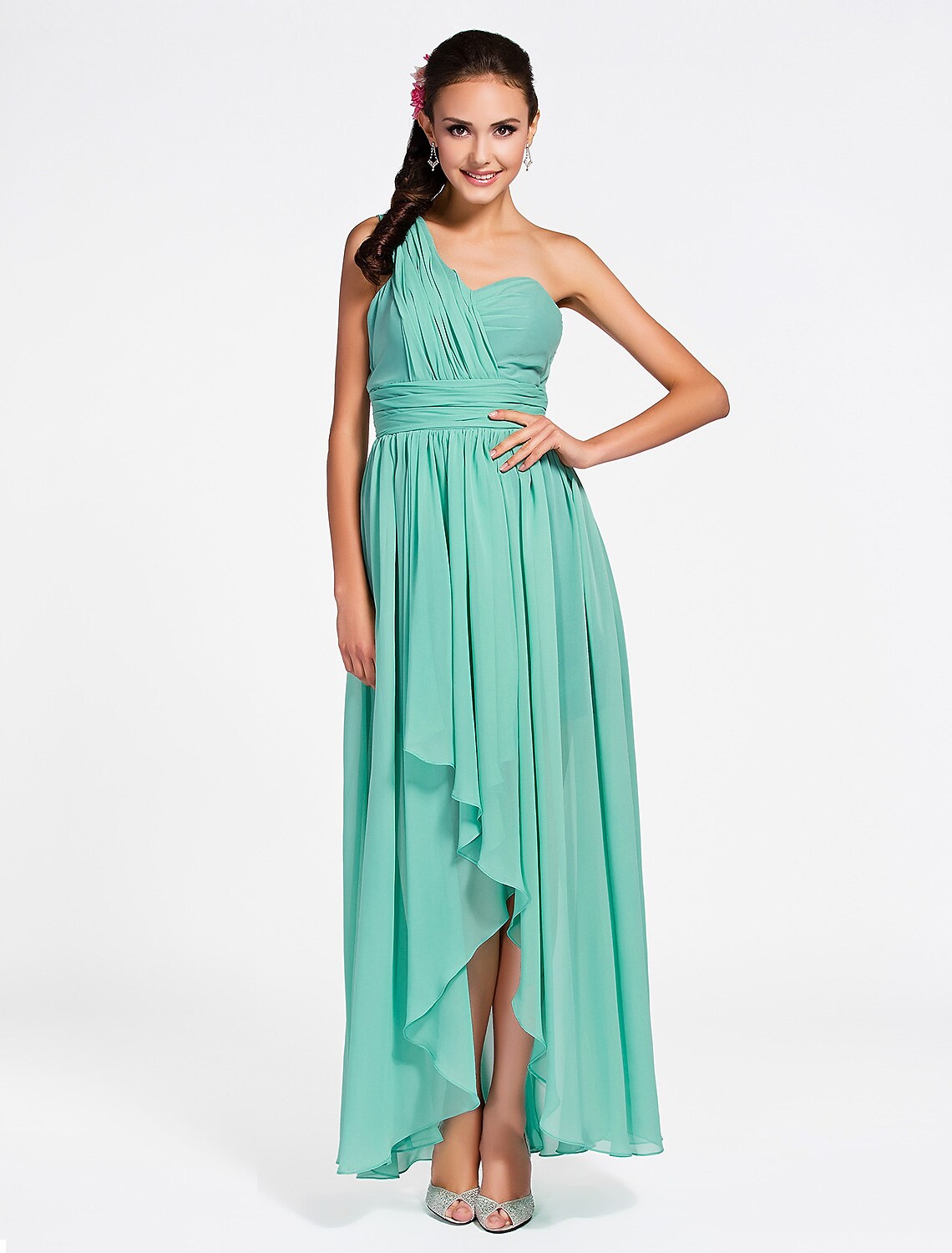 Bridesmaid Dress Sweetheart  Sleeveless Open Back  Ankle Length Chiffon with Ruched