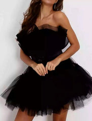 Women‘s Party Dress Corset Dress Homecoming Dress Mini Dress Black Pink Fuchsia Red Sleeveless Pure Color Backless Layered Mesh Spring Summer Strapless Party Personalized Stylish Party