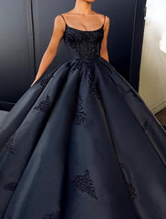A-Line Prom Dresses Vintage Dress Formal Prom Floor Length Sleeveless Spaghetti Strap Lace with Appliques
