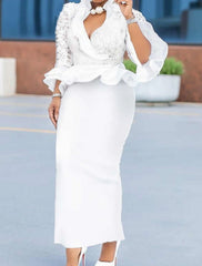 Sheath / Column Prom Dresses Elegant Dress Valentine's Day Prom Ankle Length Half Sleeve V Neck Fall Wedding Guest Lace with Ruffles