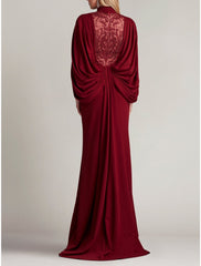 Mermaid / Trumpet Evening Gown Elegant Formal Dress Formal Sweep / Brush Train Long Sleeve High Neck Lace with Pleats Ruched