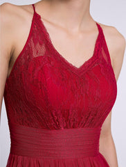 Sheath / Column Bridesmaid Dress Halter Neck Sleeveless See Through Ankle Length Lace / Tulle with Lace