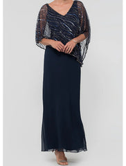 Aimishang A-Line Mother of the Bride Dress Elegant & Luxurious V Neck Ankle Length Chiffon Sequined 3/4 Length Sleeve with Lace Appliques