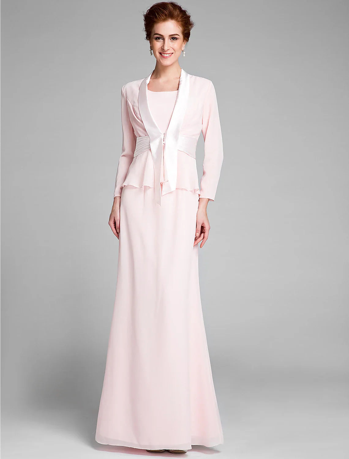 Aimishang  Mermaid / Trumpet Mother of the Bride Dress Convertible Dress Scoop Neck Floor Length Chiffon Long Sleeve Wrap Included with Sash / Ribbon