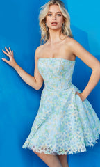 Short Jovani Strapless Floral Homecoming Dress