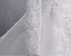 A Line Lace Applique Long Sleeves High Neck Muslim Wedding Dresses