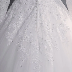 A Line Lace Applique Long Sleeves High Neck Muslim Wedding Dresses