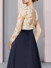 Sheath / Column Mother of the Bride Dress Wedding Guest Party Elegant V Neck Asymmetrical Chiffon Lace Long Sleeve with Pleats Color