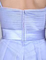 A-Line Bridesmaid Dress Spaghetti Strap Sleeveless Knee Length Tulle with Bow(s) / Criss Cross