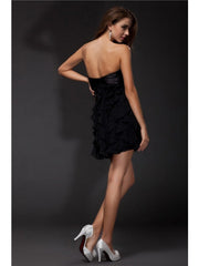 Sheath/Column Ruffles Sleeveless Short Chiffon Elastic Woven Satin Cocktail Dresses
