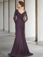 Aimishang  Mermaid / Trumpet Mother of the Bride Dress Elegant V Neck Sweep / Brush Train Chiffon Lace Long Sleeve with Appliques