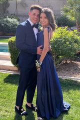 Green A-line Cowl Neck Long Formal Dress
