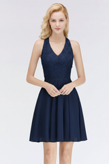 V-Neck Knee Length Floral Lace Birdesmaid Dresses