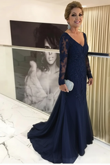 Elegant Long Sleeves Lace mother of the bride dress V-Neck