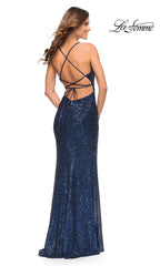 La Femme Long Faux-Wrap Prom Dress with Sequins