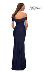 La Femme Ruched Long Off-the-Shoulder Prom Dress