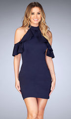 La Femme Short Cold Shoulder Ruffled Homecoming Dress